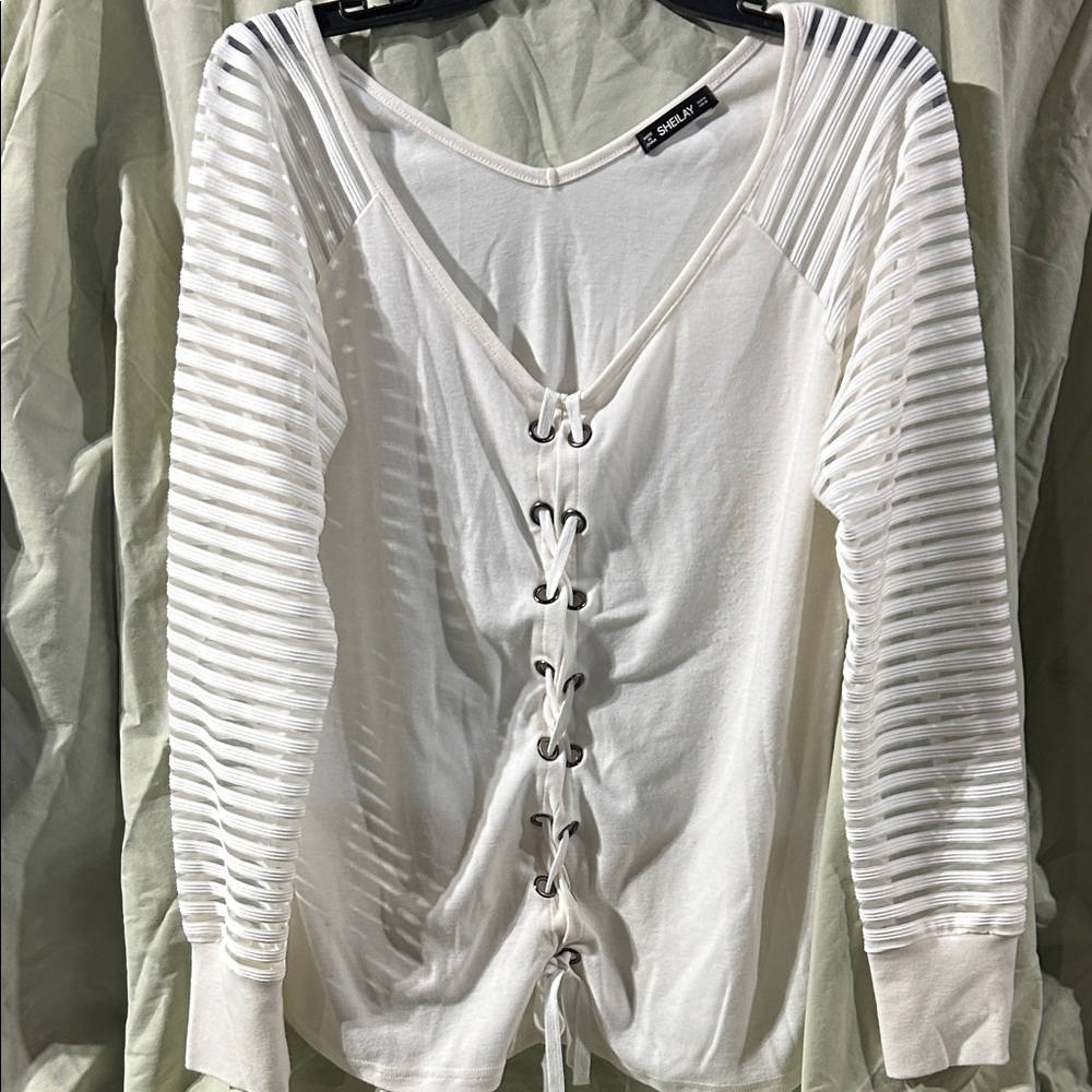 SHEIN White Lace-Up Long Sleeve Top